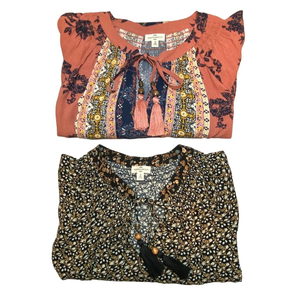 Stitch Fix Mason & Belle Lot of 2 Floral Peasant Tops Women Sz S Tie Neckline